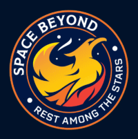Mission patch: Flame-colored phoenix rising against a starry night background. "Space Beyond - Rest Among the Stars" text along border.