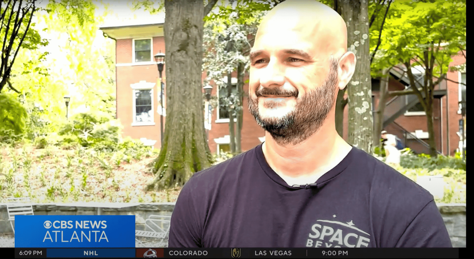 Space Beyond founder Ryan Mitchell interviewed on CBS News on the Georgia Institute of Technology campus in Atlanta, Georgia.