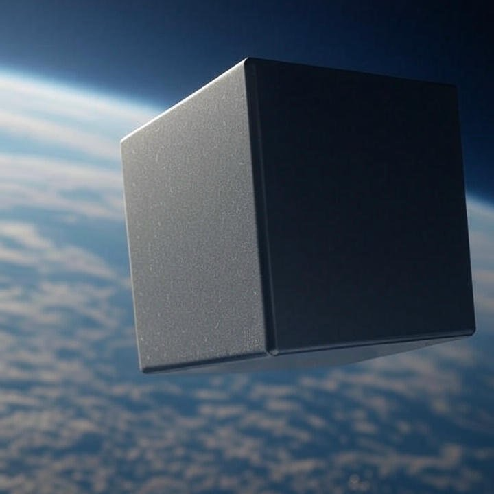 Space Beyond's first Ashes to Space mission satellite cube in orbit around the Earth.