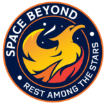 Mission patch: Flame-colored phoenix rising against a starry night background. "Space Beyond - Rest Among the Stars" text along border.