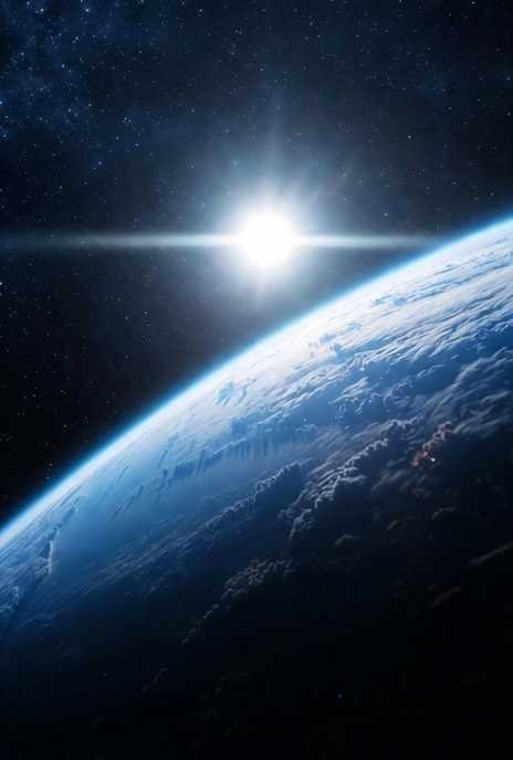 First Ashes to Space Mission view from orbit. Sun on the horizon, Earth below.