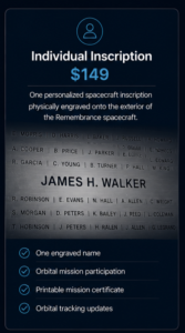 Human-readable name inscriptions engraved onto the exterior of the Remembrance spacecraft.