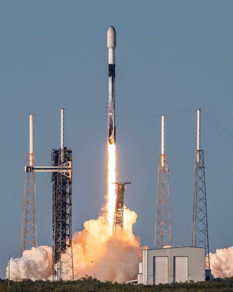 SpaceX Falcon 9 rocket launching, the vehicle carrying Ashes to Space memorials into Earth orbit