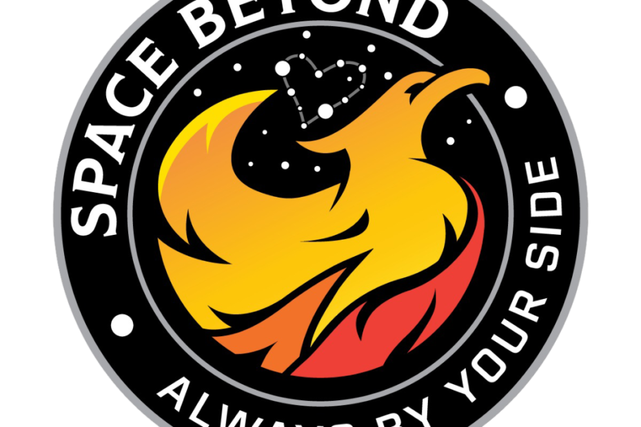 Ashes to Space for Pets mission patch, with a phoenix and constellation-heart design, text reading Ashes to Space For Pets and Always By Your Side